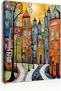 Galmcook Framed Canvas Wall Art 12x16 Inch Colorful Street City Artwork Modern Abstract Wall Canvas Pictures for Living Room Bedroom Hallway Wall Decoration Prints with Hooks Magic Tape and Nails