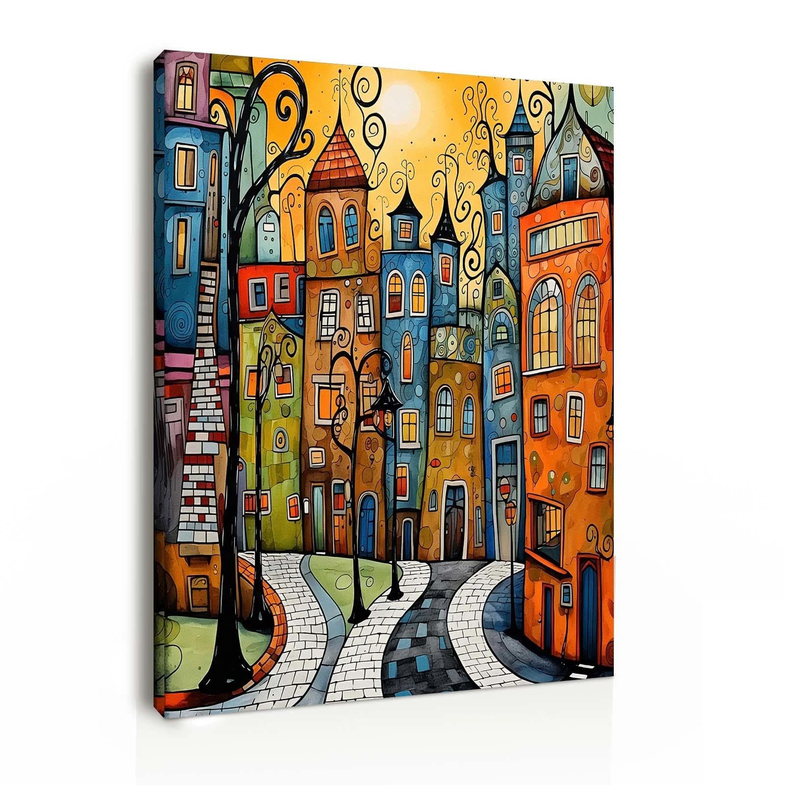 Galmcook Framed Canvas Wall Art 12x16 Inch Colorful Street City Artwork Modern A