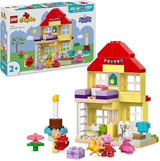 LEGO DUPLO Peppa Pig The House of Birthday, Creative Games for Girls and Children from 2 Years and Up with 3 Characters, Teddy Bear Toy and Birthday Cake, Educational Playset 10433