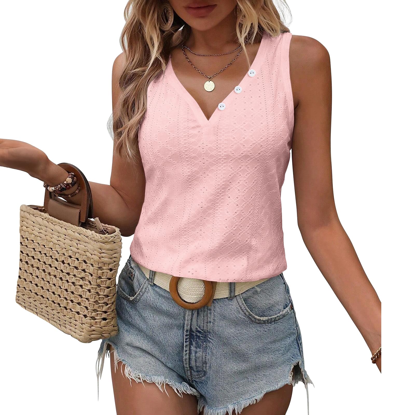 Women's V-Neck Sleeve Blouse - Casual Loose Fit Tunic Top with Embroidery Detail