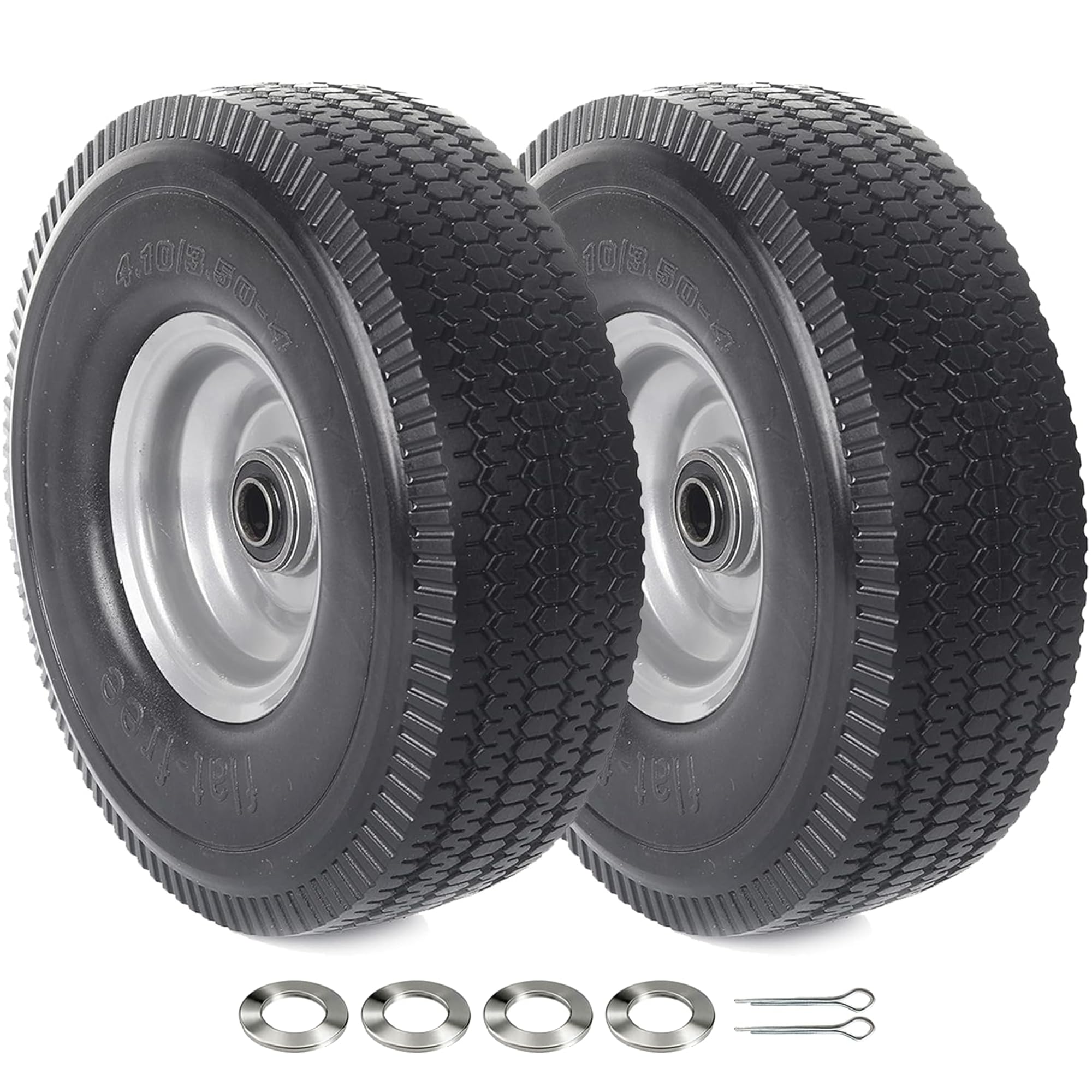 (2-Pack) AR-PRO 10 x 3.50-4” Solid PU Run-Flat Tire Wheel - 10” Flat Free Tubele
