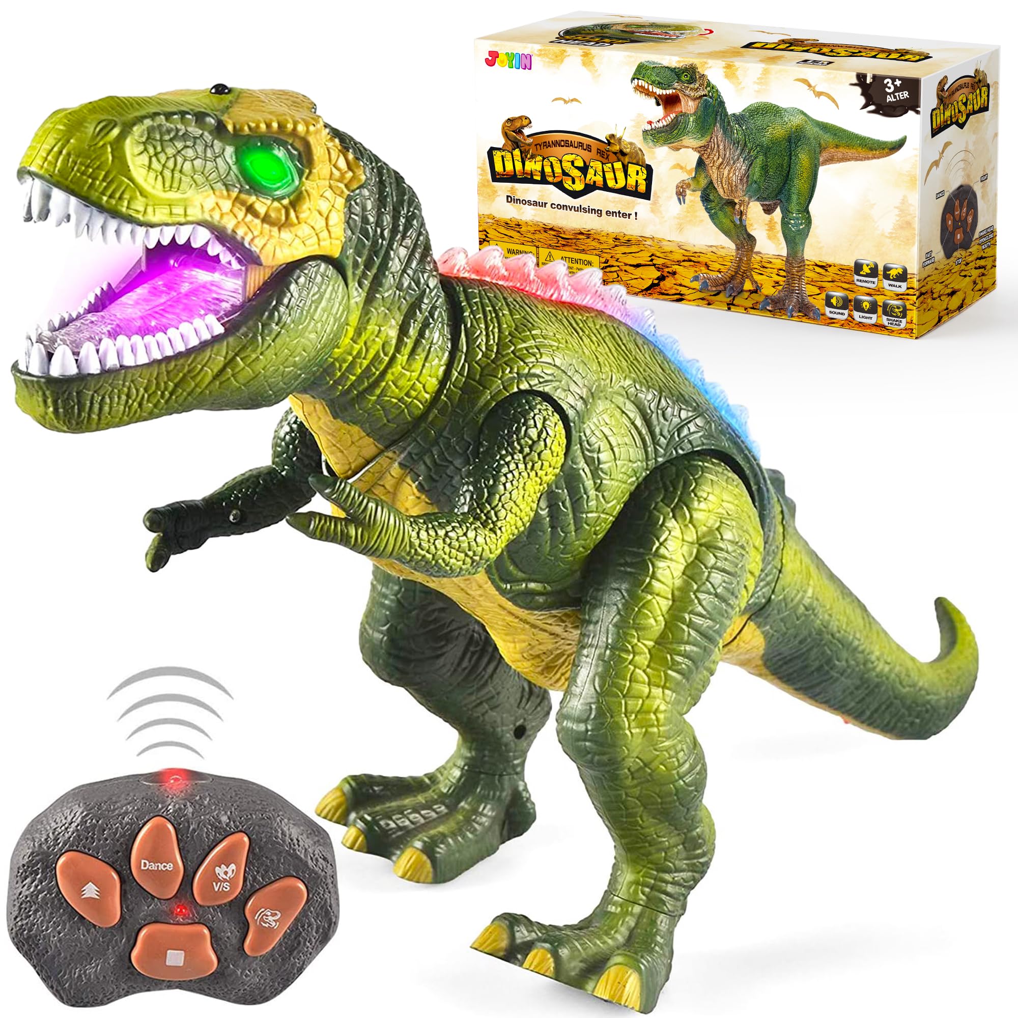 JOYIN LED Light Up Remote Control Dinosaur Toys Walking and Roaring T.rex | Movi