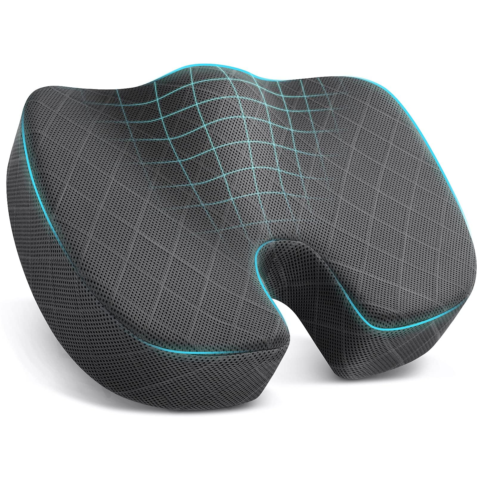 TushGuard Seat Cushion, Memory Foam Office Chair Cushion - Grey, Large | for Car