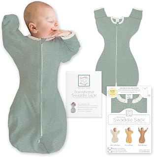 SwaddleDesigns Transitional Swaddle Sack, Cotton, Heathered Jadeite, 0-3mo | Arms Up Half-length Sleeve Partially Suppress Moro reflex, Most Gradual Transition Swaddle for Newborn, Safe for Rolling Baby