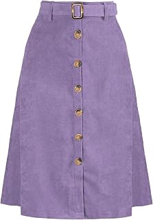 Allegra K Womens High Waist Button Front A-Line Belted Corduroy Midi Skirt