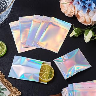 Laser Cellophane Bags 9x7cm Rectangle Self Seal Bags Colorful Plastic Pouch DIY Jewelry Beads Charms Storage Packaging Wrapping Christmas Halloween Party Supplies 100pcs