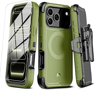 M MYBAT PRO Custodia per iPhone 17 Pro Max con clip per cintura, custodia Maverick Series 17 Pro Max [compatibile con Magsafe] con pellicola protettiva, anti-goccia, con cavalletto girevole a 360°