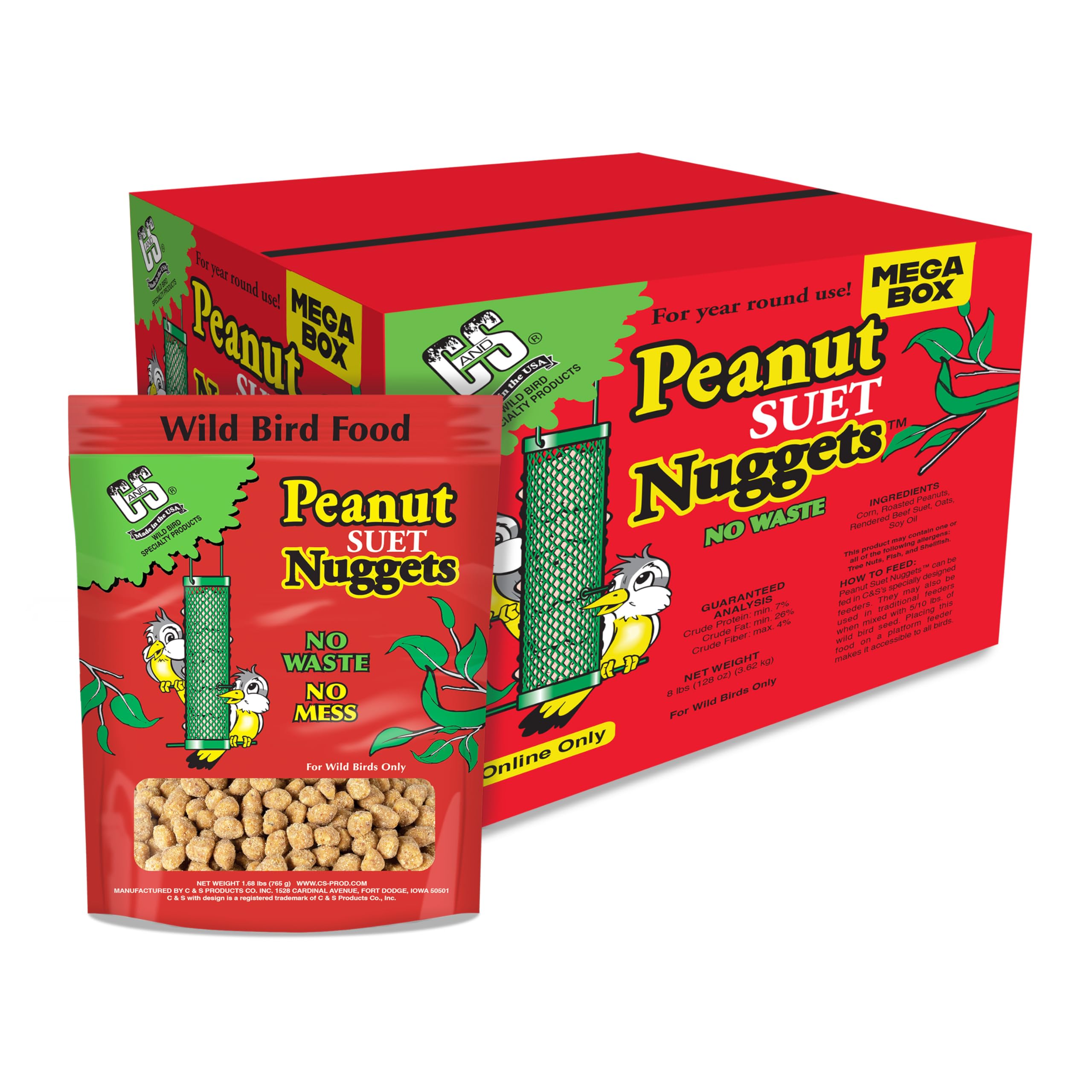 C&S Wild Bird Peanut Suet Nuggets Mega Box, 8 lb | Suet nuggets for wild birds, 