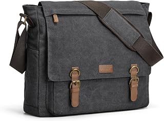 S-ZONE Men's Shoulder Bag 15.6 Inches Large Laptop Bag Canvas Messenger Bag Vintage Briefcase Shoulder Bag Office Bag Work Bag