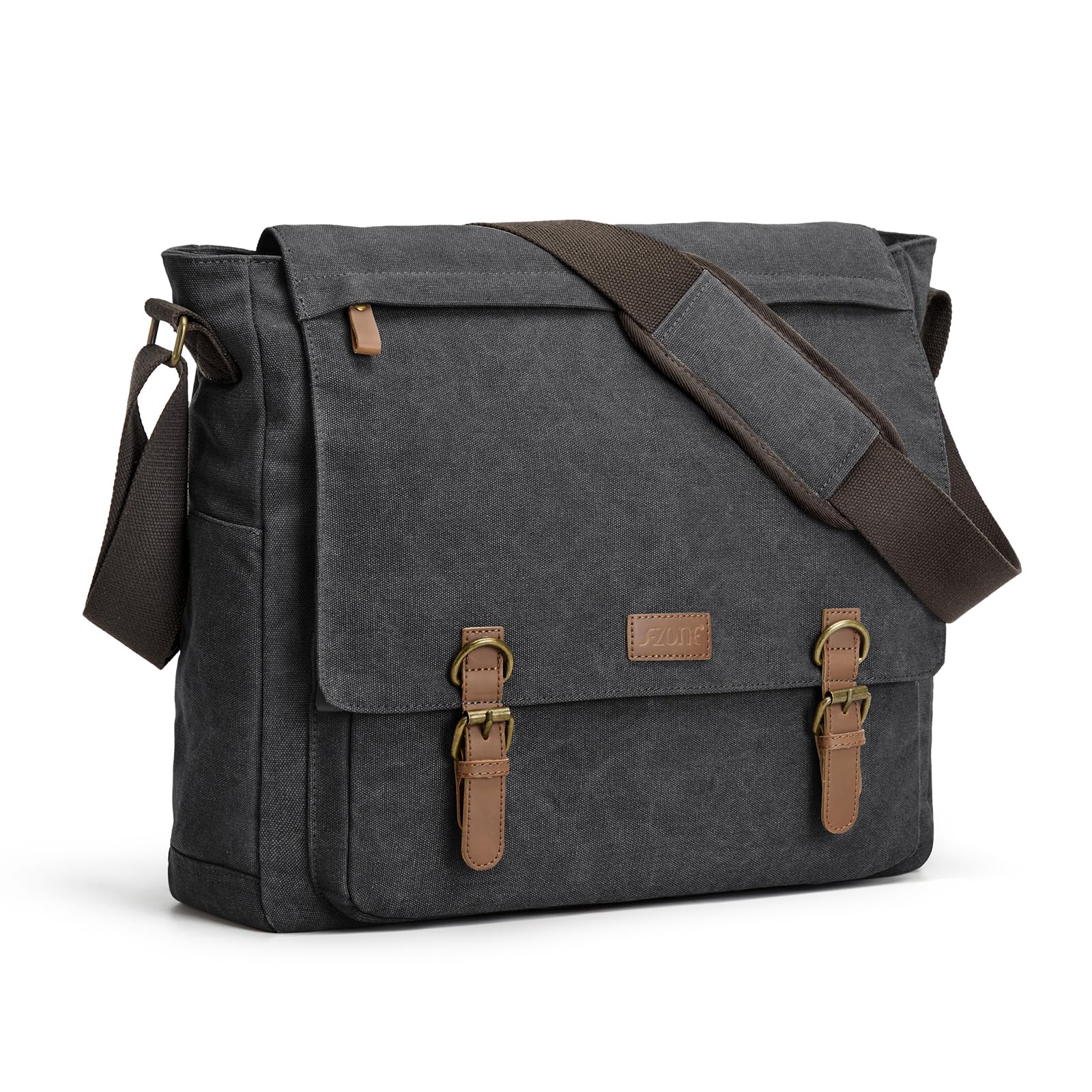 S-ZONE Men's Shoulder Bag 15.6 Inches Large Laptop Bag Canvas Messenger Bag Vint