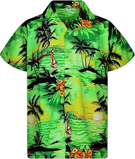 V.H.O. Funky Hawaiian-Shirt Men Regular-Fit Short-Sleeve Aloha Summer Shirt Surf Sunset Palms Vacation Unisex