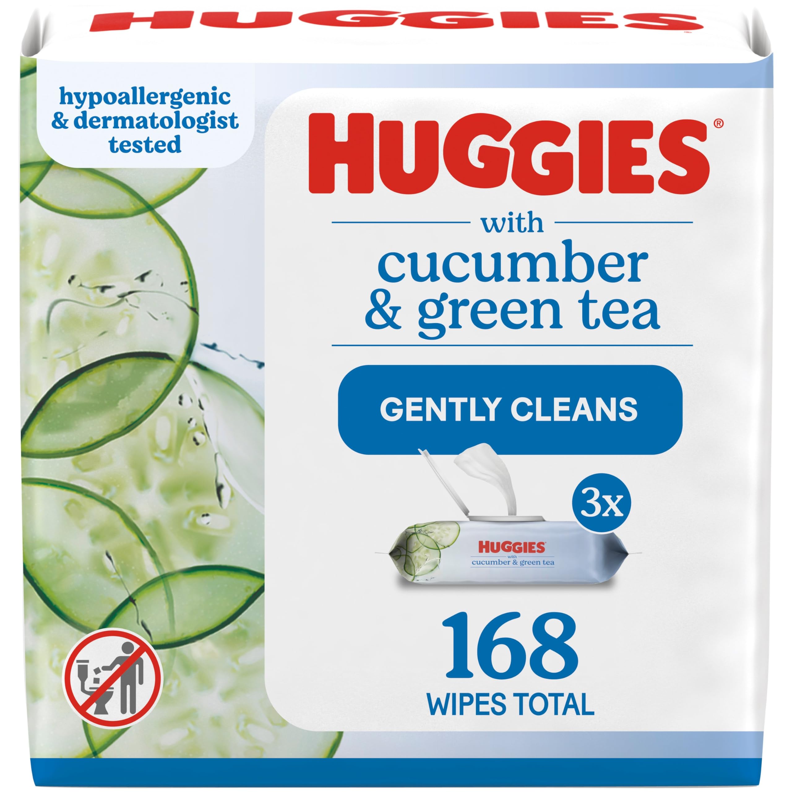 Huggies Scented Cucumber & Green Tea Wipes, 3 Flip-Top Packs (168 Wipes Total)