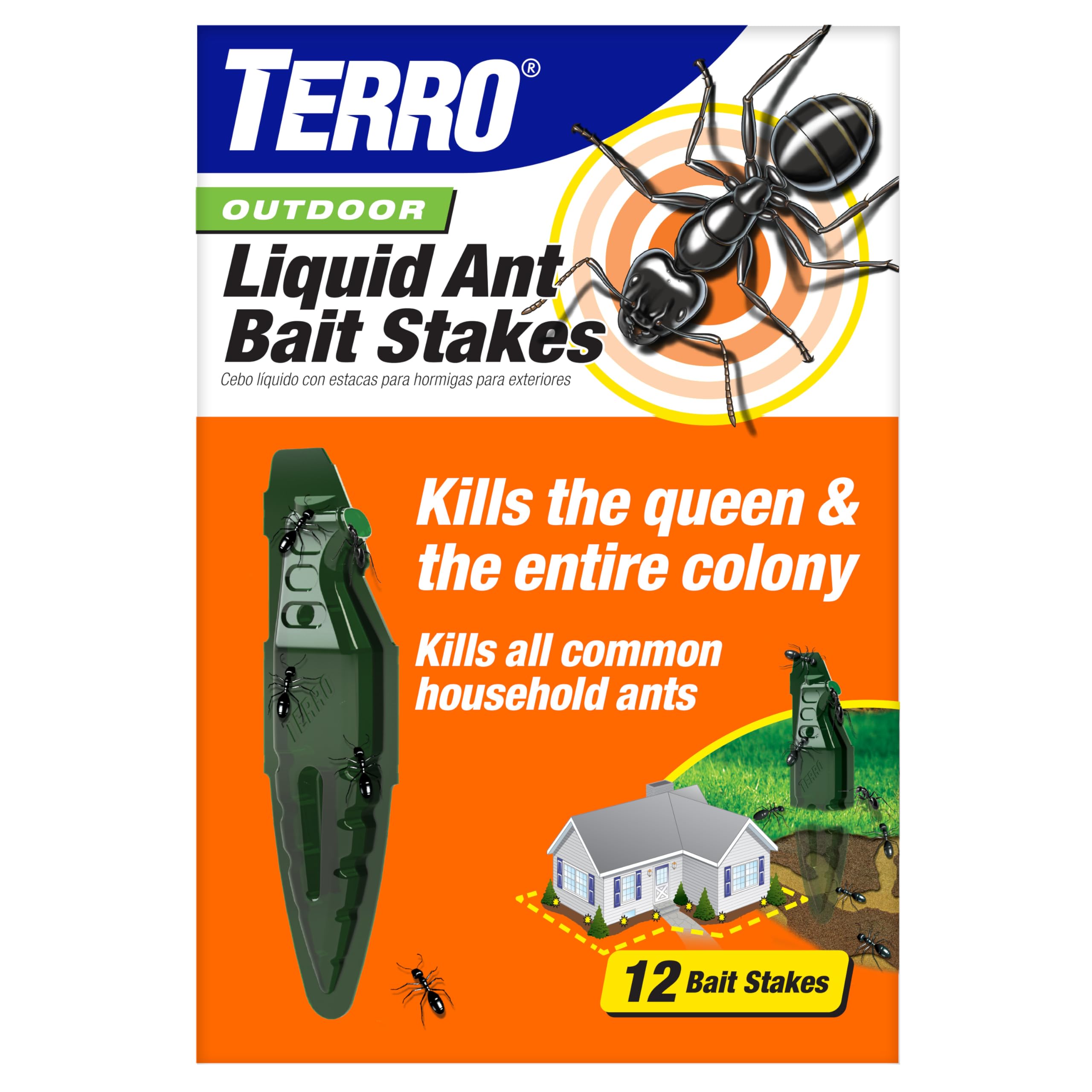 TERRO Outdoor Liquid Ant Bait Stakes, 12-Pack, Ready-to-Use Ant Killer Trap | Ou