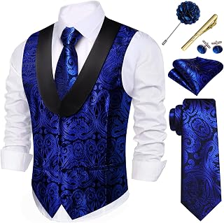 Barry.Wang Men's 6 Piece Paisley Jacquard Silk Vest Shawl Collar Set