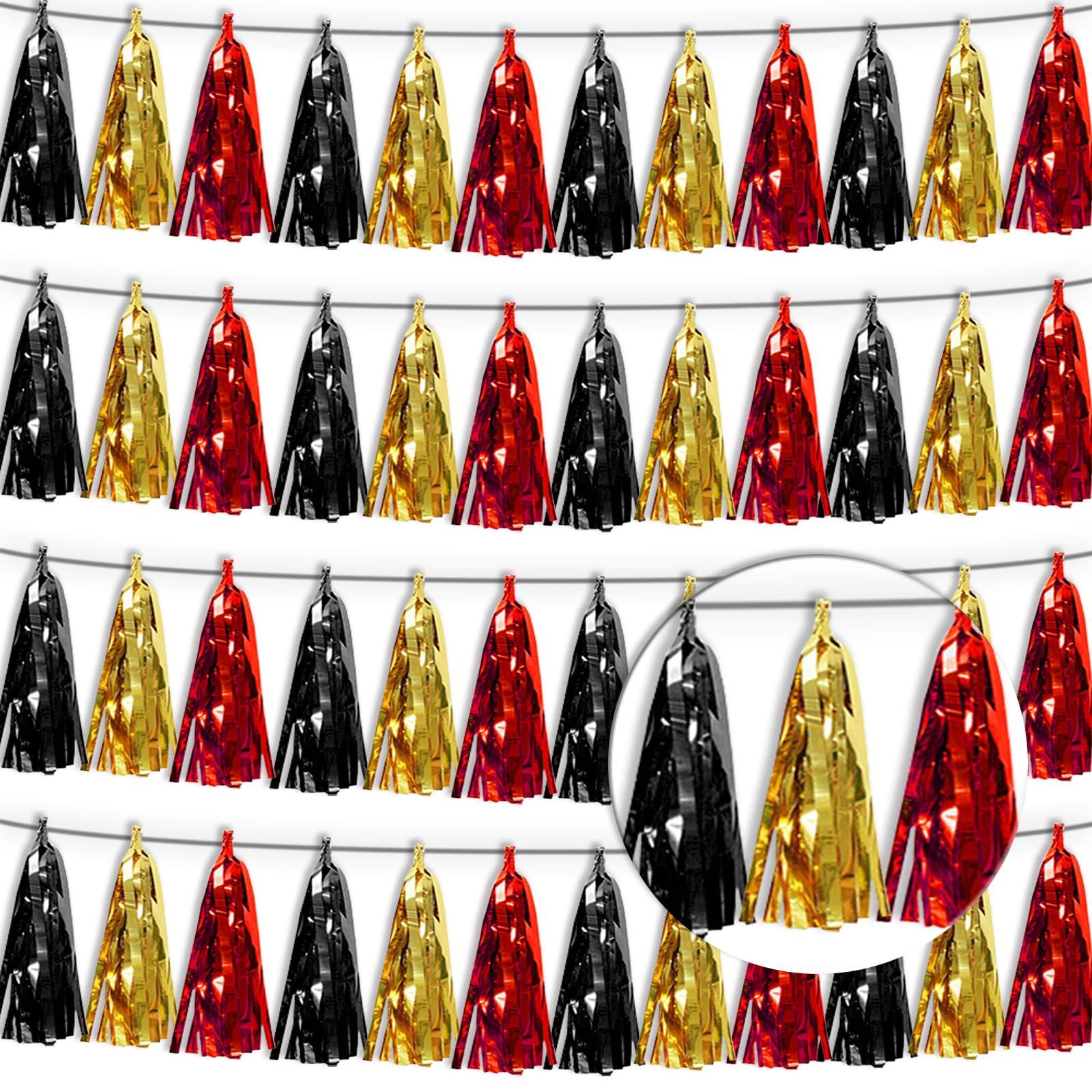 4P Red-Black Gold Tassel Banner Garland Metallic Foil Fringe Banner Tinsel Tasse