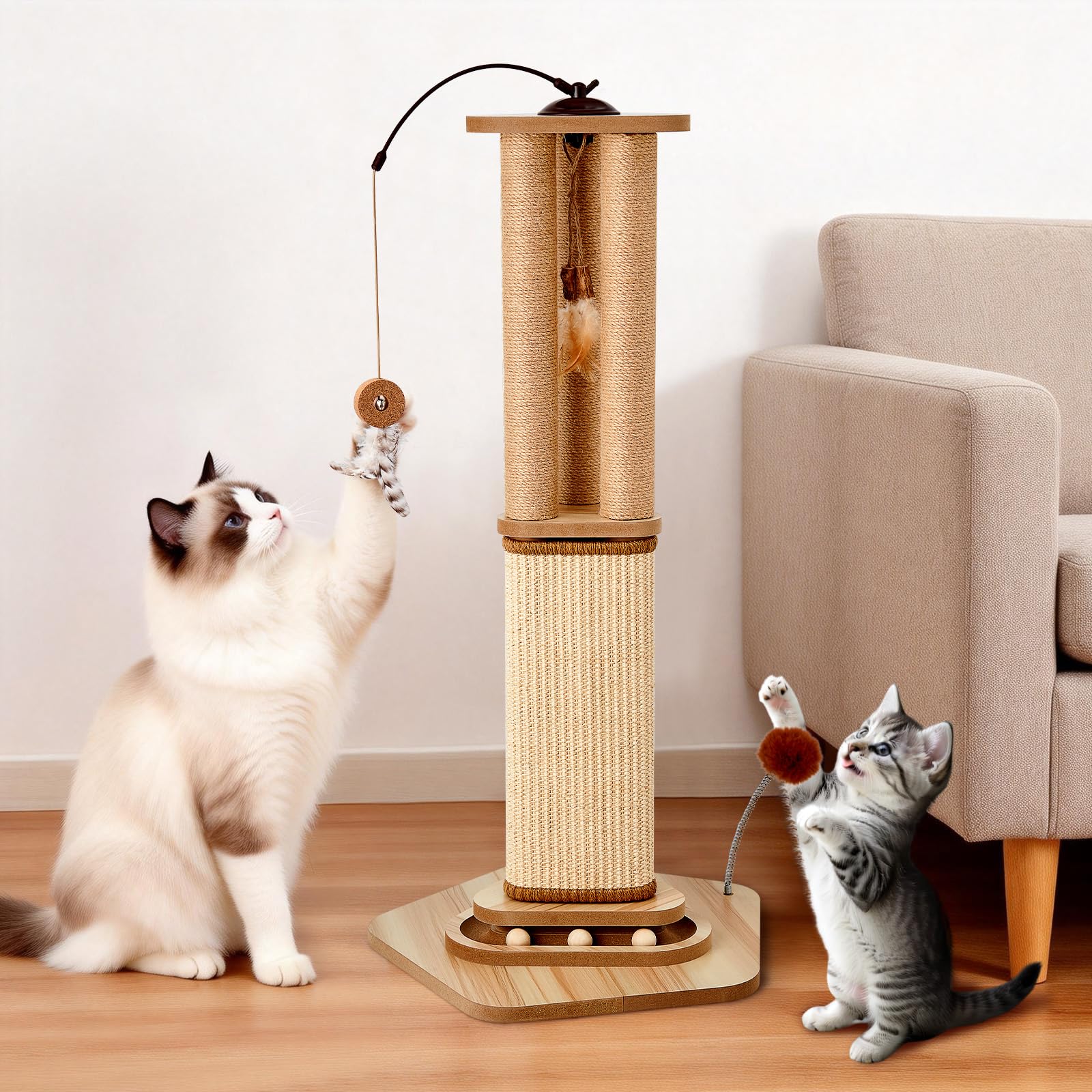 Odoland Scratching Post Scratching Post for Large Cats Sisal Rope Stable 86 cm w