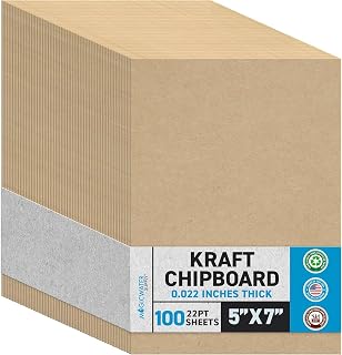 MagicWater Chipboard Sheet - 5x7 inch - 22 pt - 0.022" Thick - 100 Pack | For DIY Projects, Heavy Duty Kraft, Paperboard for Scrapbooking, Books, Picture Frame Backing, Art Projects &amp; Crafts