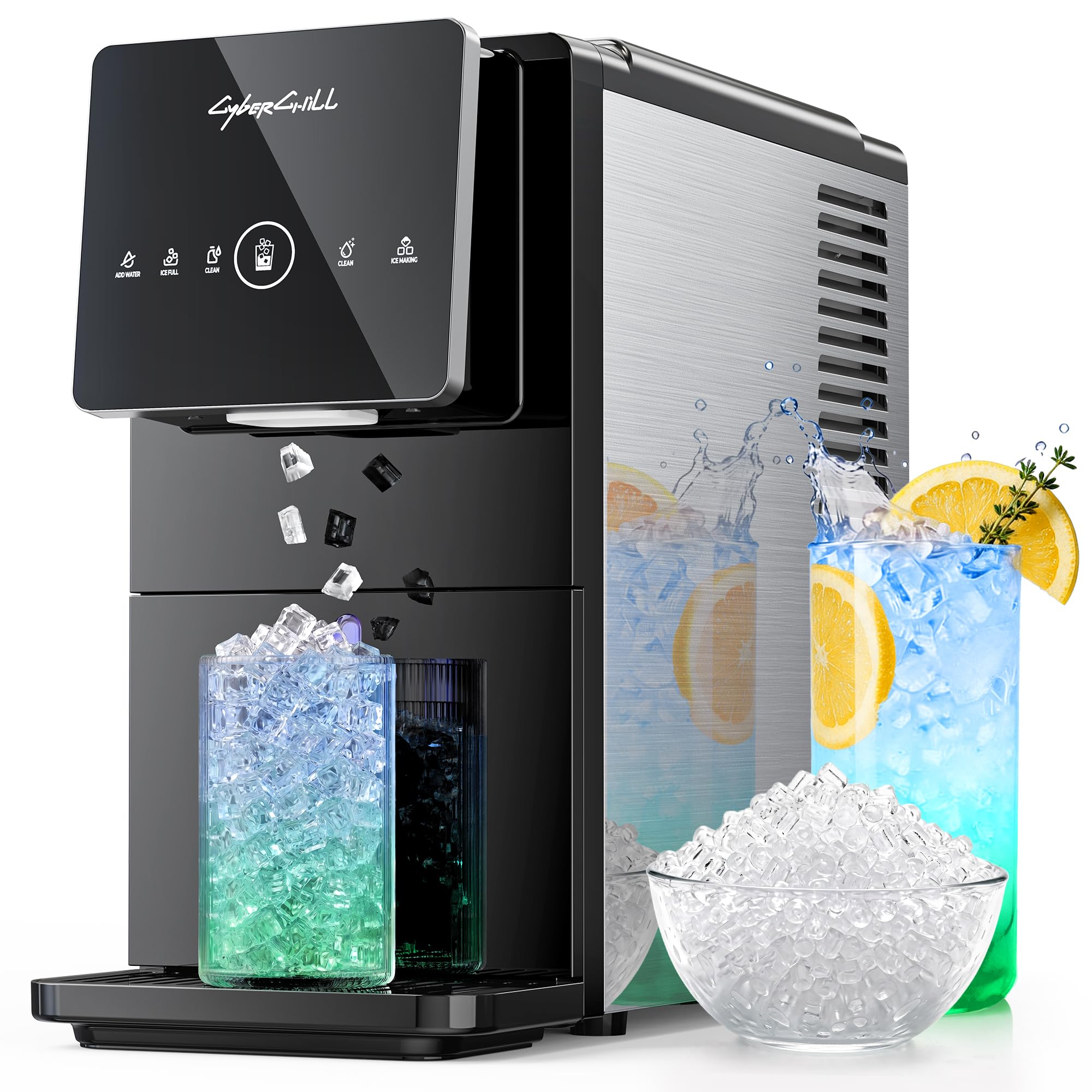 CyberChill Nugget Ice Makers Countertop Dispenser, 40lbs/Day Touch-Free Ice | Ch