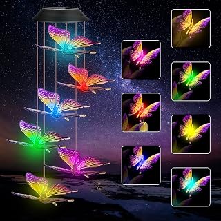 Ninonly Solar Wind Chime, Color Changing Butterfly Solar Lights Outdoor | 6 Colorful Butterfly LEDs, IP55 Waterproof, Solar Powered, Auto Working, Outdoor Yard Hanging Decor, Birthday Gift for Mom