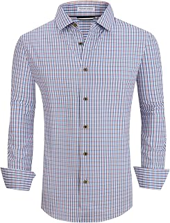 Alex Vando Mens Button Down Shirts Wrinkle Free 4-Way Stretch Print Business Casual Shirt