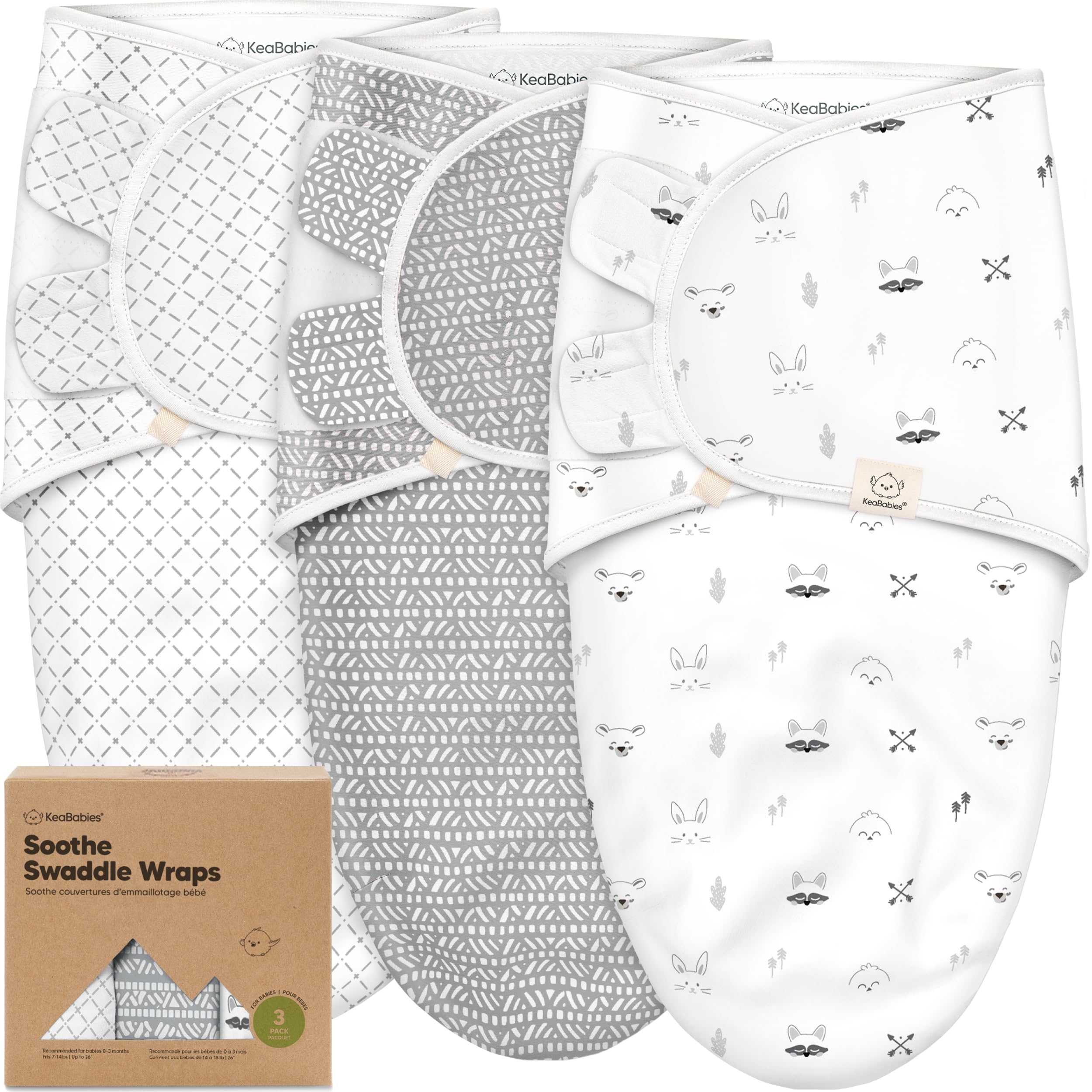 KeaBabies 3pk Organic Baby Swaddles for Newborns, 0.5 TOG Nordic, 0-3M | Soft Or