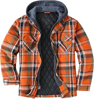 ZENTHACE Mens Thickened Plaid Hooded Flannel Jacket with Quilted Lining