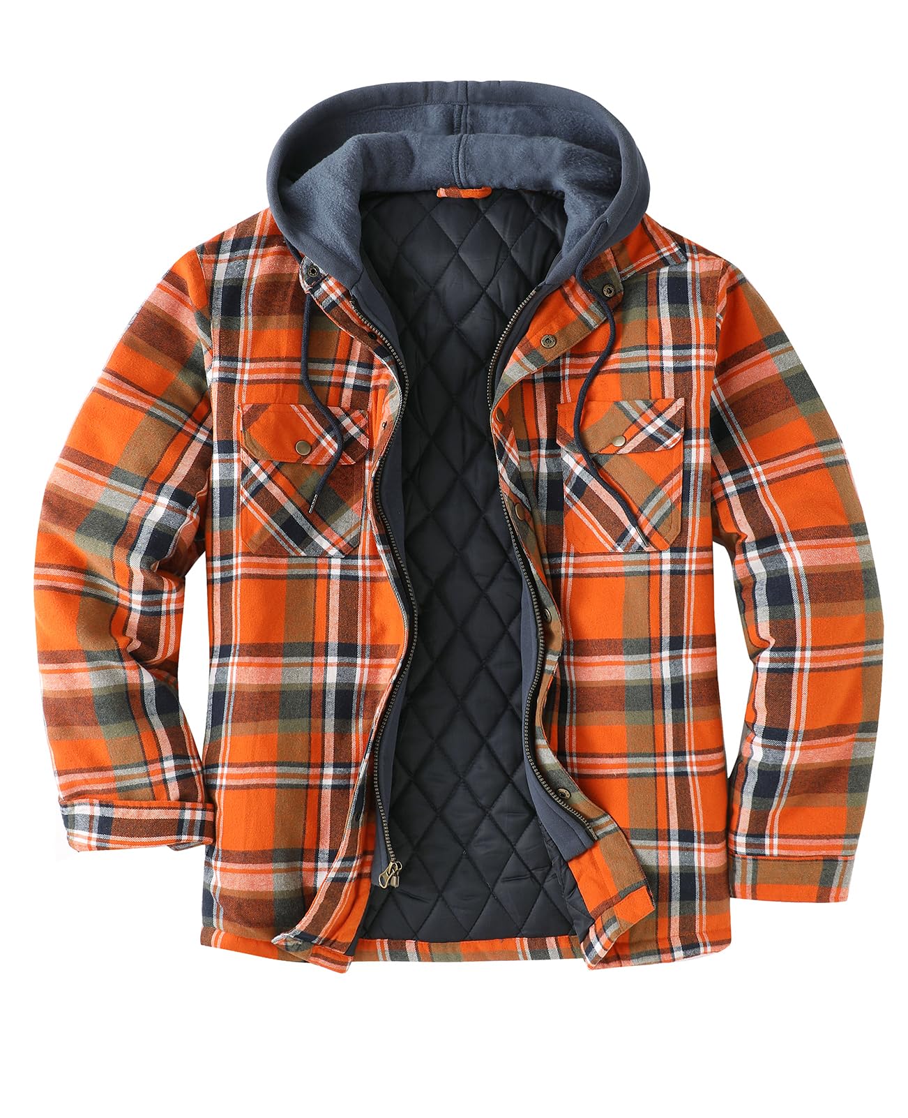 ZENTHACE Mens Thickened Plaid Hooded Flannel Jacket with Quilted Lining