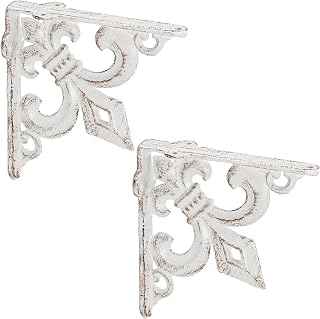 Relaxdays 2x Shelf Brackets, Cast Iron, Rack Support, Vintage Look, HWD: 14.5 x 3.5 x 14.5 cm, Angle for Shelves, White