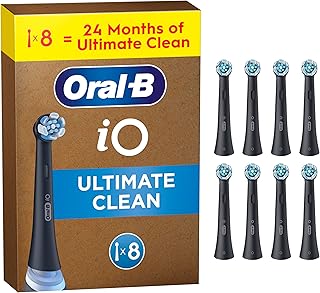 Oral-B iO Series Ultimate Clean Electric Toothbrush Heads, 8 Count, Black | Pack of 8, Replacement Heads with Angled Bristles for Deep Plaque Removal, Long-Lasting Multi-Pack for Home and Travel