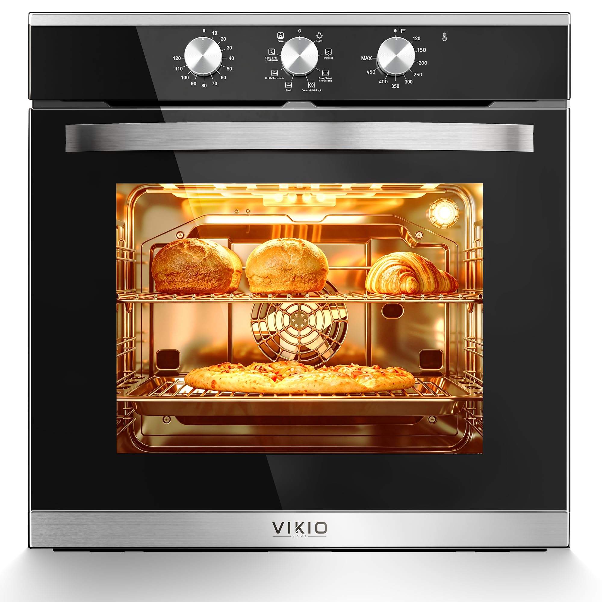 VIKIO HOME 24 Inch Wall Oven, Single Wall Oven with 8 Cooking Functions, Mechani