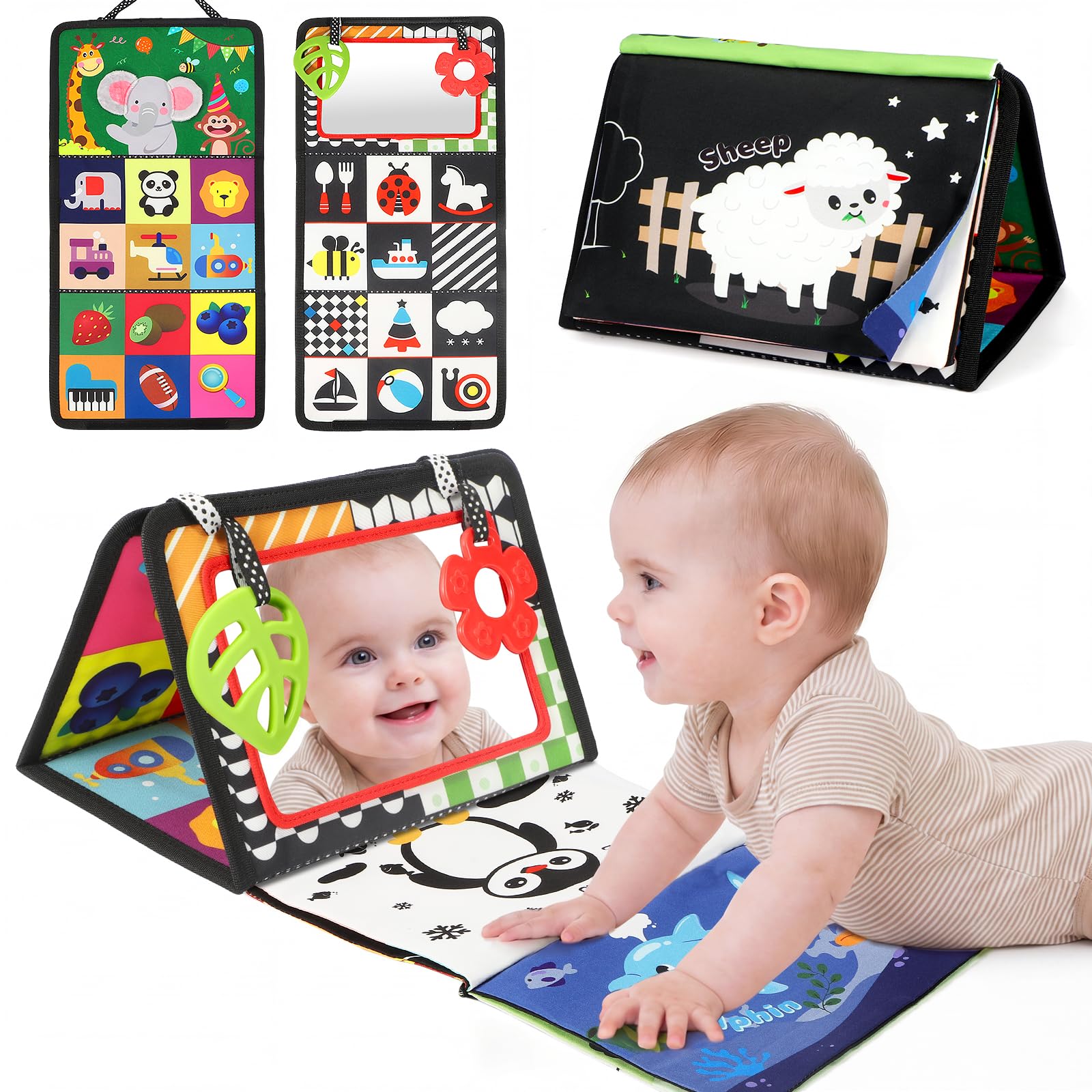 BBWOO Tummy Time Mirror Toys, High Contrast Baby Toys for Newborn | Visual Stimu