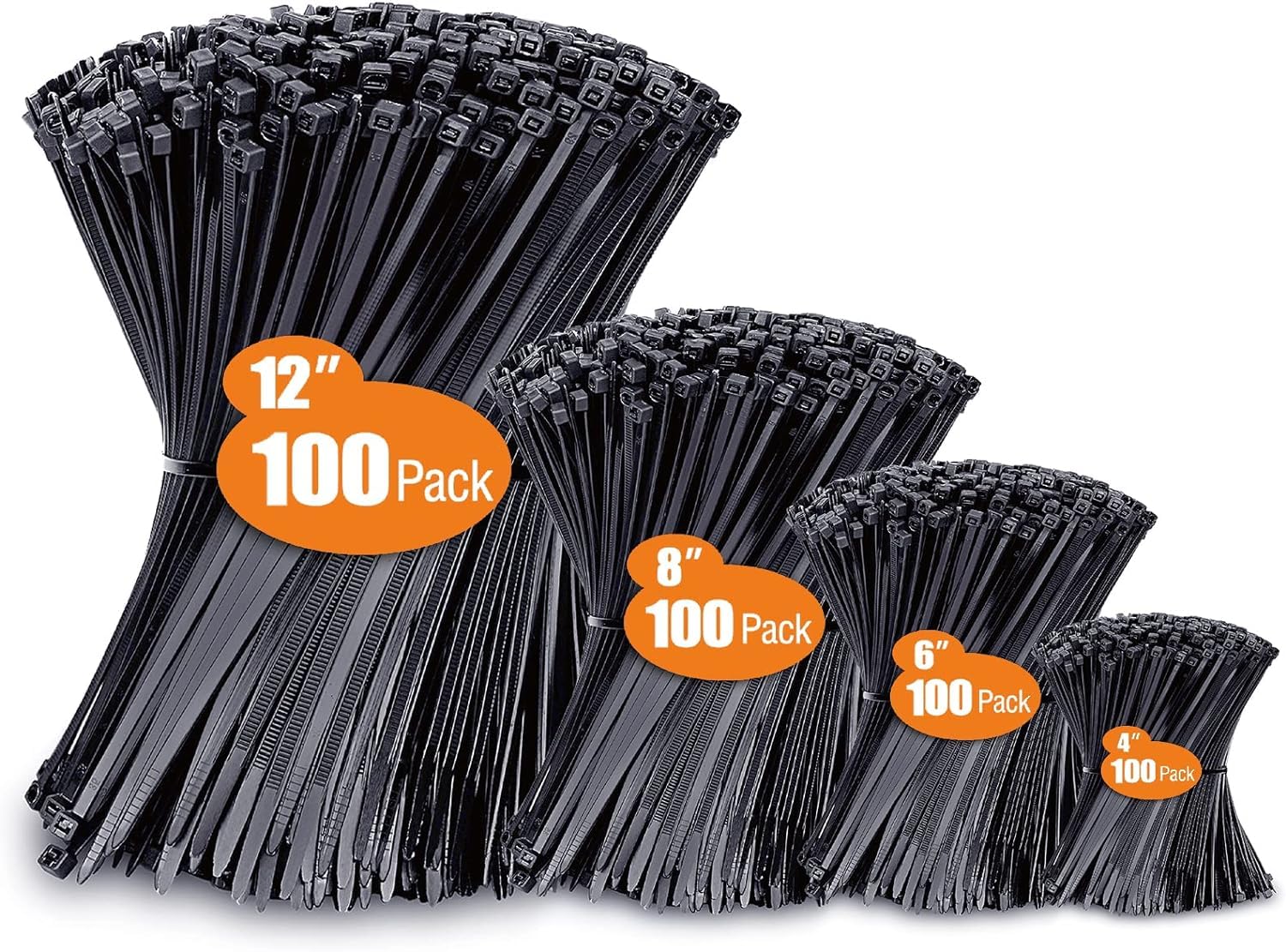 400 Stück Kabelbinder Schwarz Set,300/200/150/100 mm(100 Stück),WLEAD 18KG Zugfe