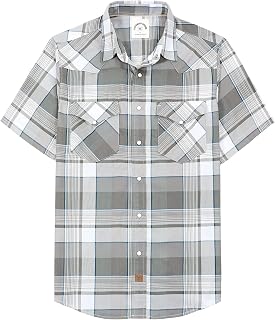 Dubinik® Bamboo Fibre Short Sleeve Shirt Men's Casual Shirts For Men Poppers Cowboy Vintage Western Comfort Checked Shirt