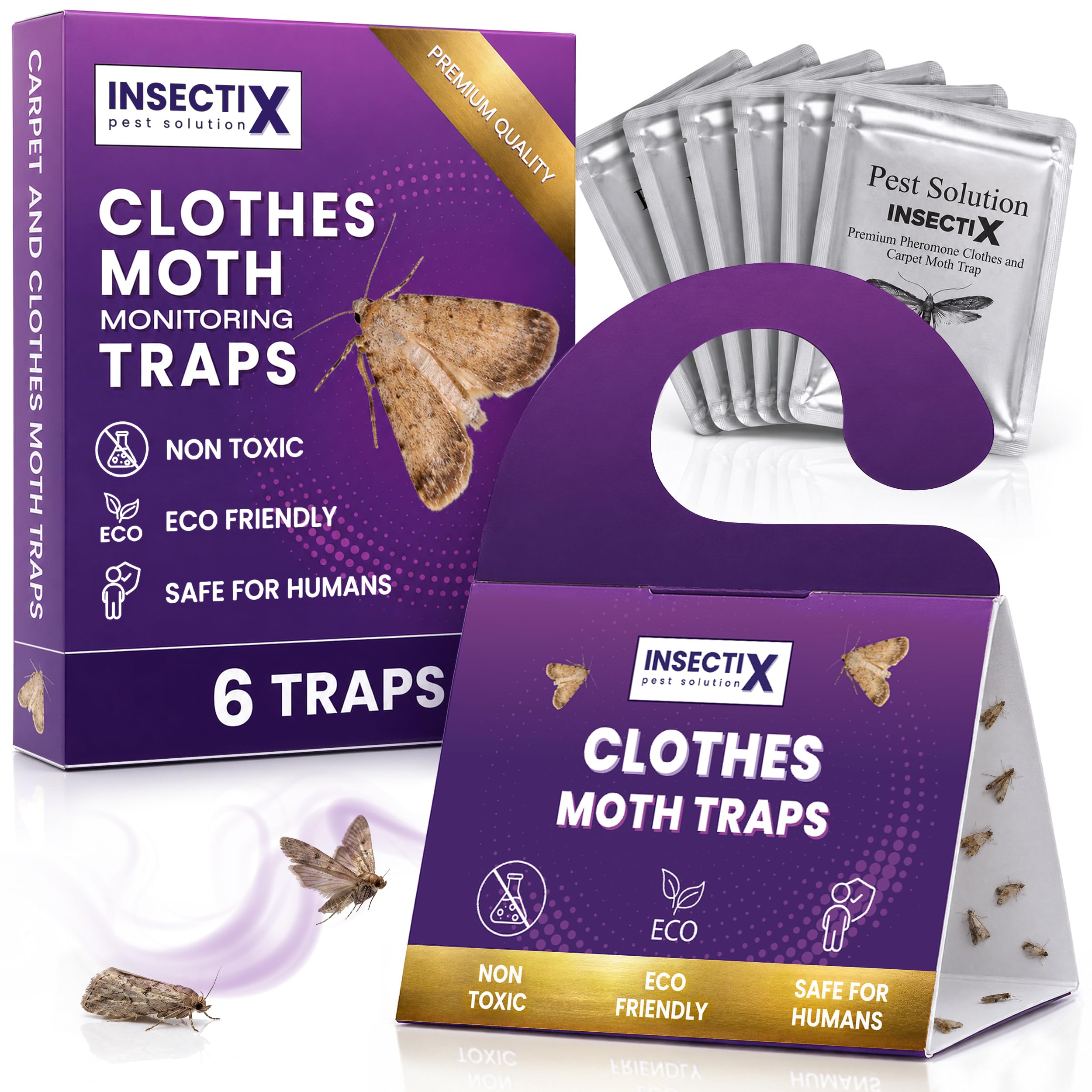 Clothes Moth Monitoring Traps (6 Pack) | Pheromone Sticky Traps for Wardrobes, D