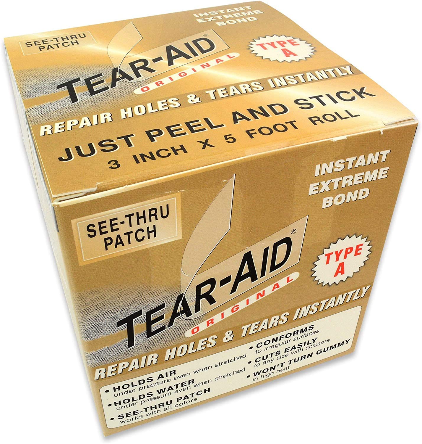 Tear-Aid Fabric Repair Kit, Type A Clear Patch for Canvas, Fiberglass, Leather, 