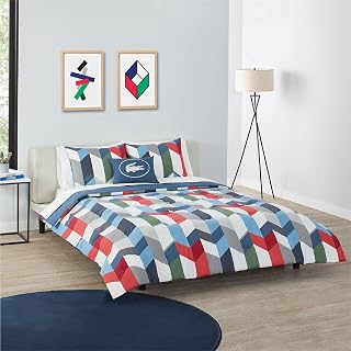 Lacoste Beaumont 100% Cotton Percale Comforter Set, Navy/Multi, King