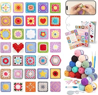 Coopay Crochet Kit for Beginners, Granny Square Crochet Kit W/50 Designs | Complete Crochet Starter Kit with Manual &amp; Video Tutorial, DIY Crochet Kit for Adults to Create Blankets, Bags, Shawls &amp; More