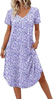 Ekouaer Women's Nightgown Bamboo Viscose Sleepshirt Short Sleeve Long Gown