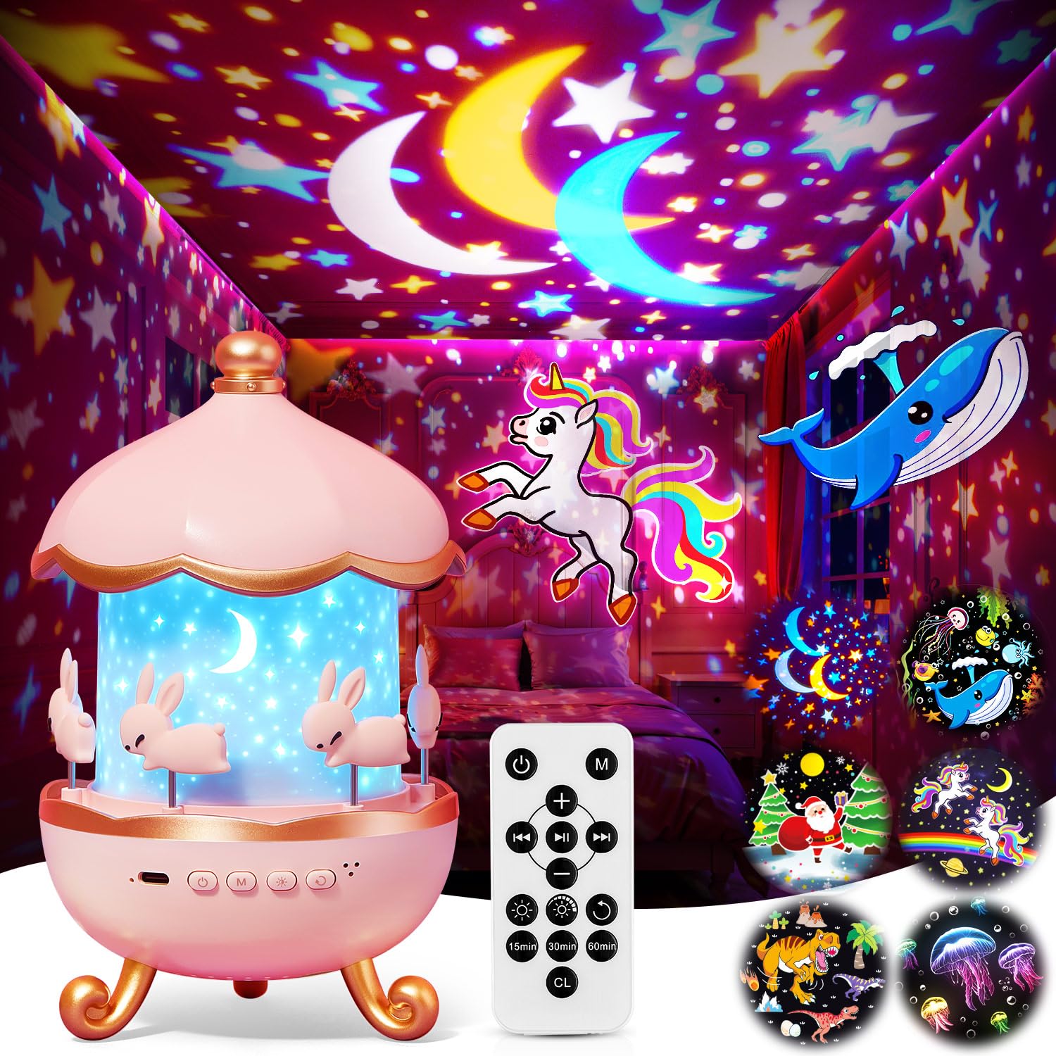 One Fire Girls Gifts, Night Light 15 Sounds, Star Projector with 15 Films | Unic