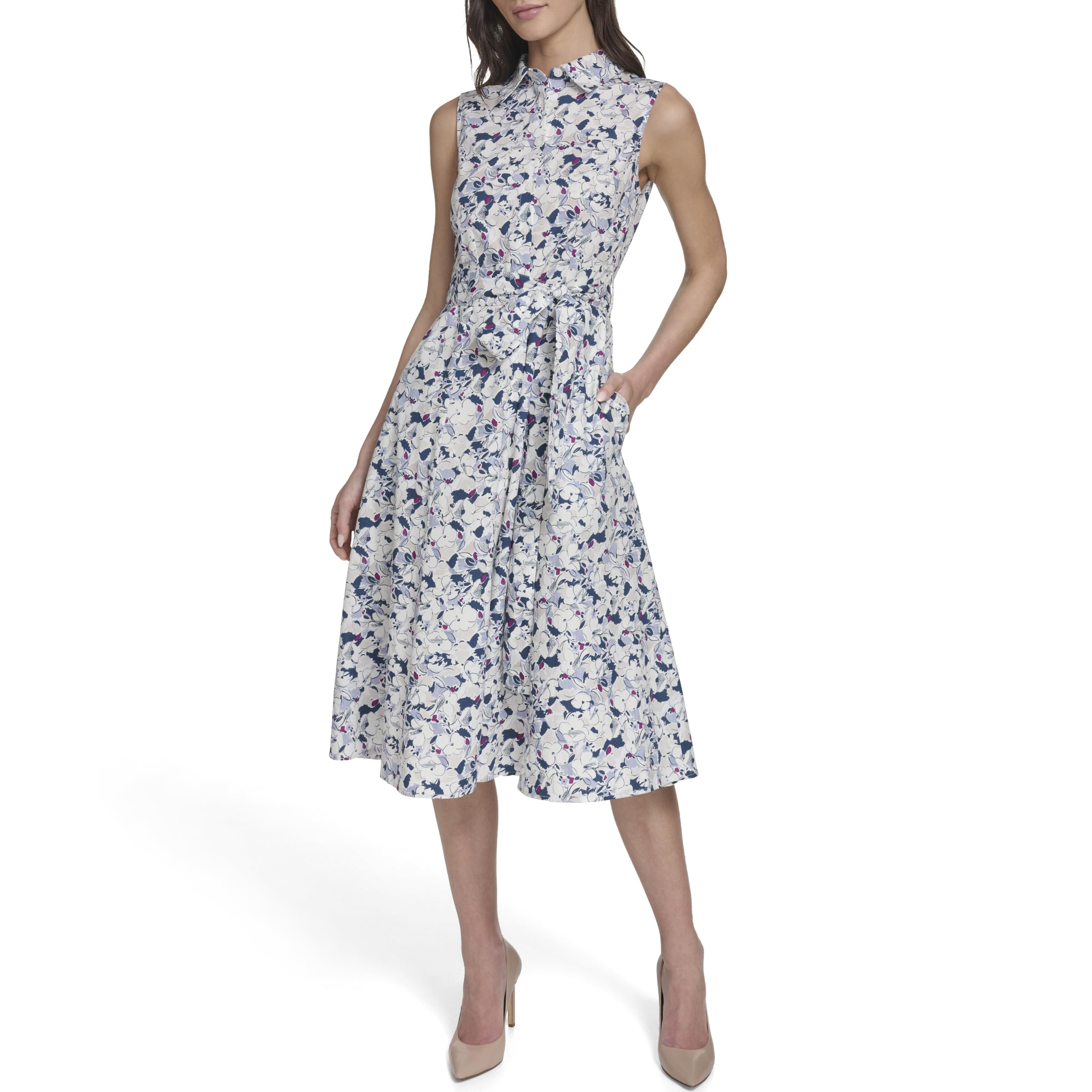 Calvin Klein Sleeveless Florla Cotton Aline Midi