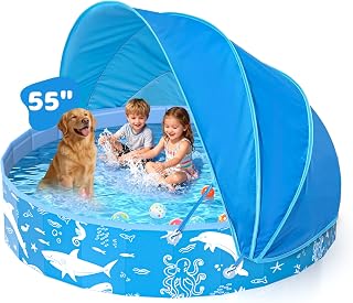 EPN 55” Super Large Toddler Pool, Baby Pool with Canopy, Pools for Kids | UPF 50+ Pool Shade, kiddie Pool for Toddlers 3+, Baby Essentials, Portable BPA-Free Baby Pool for Backyard & Beach, Blue