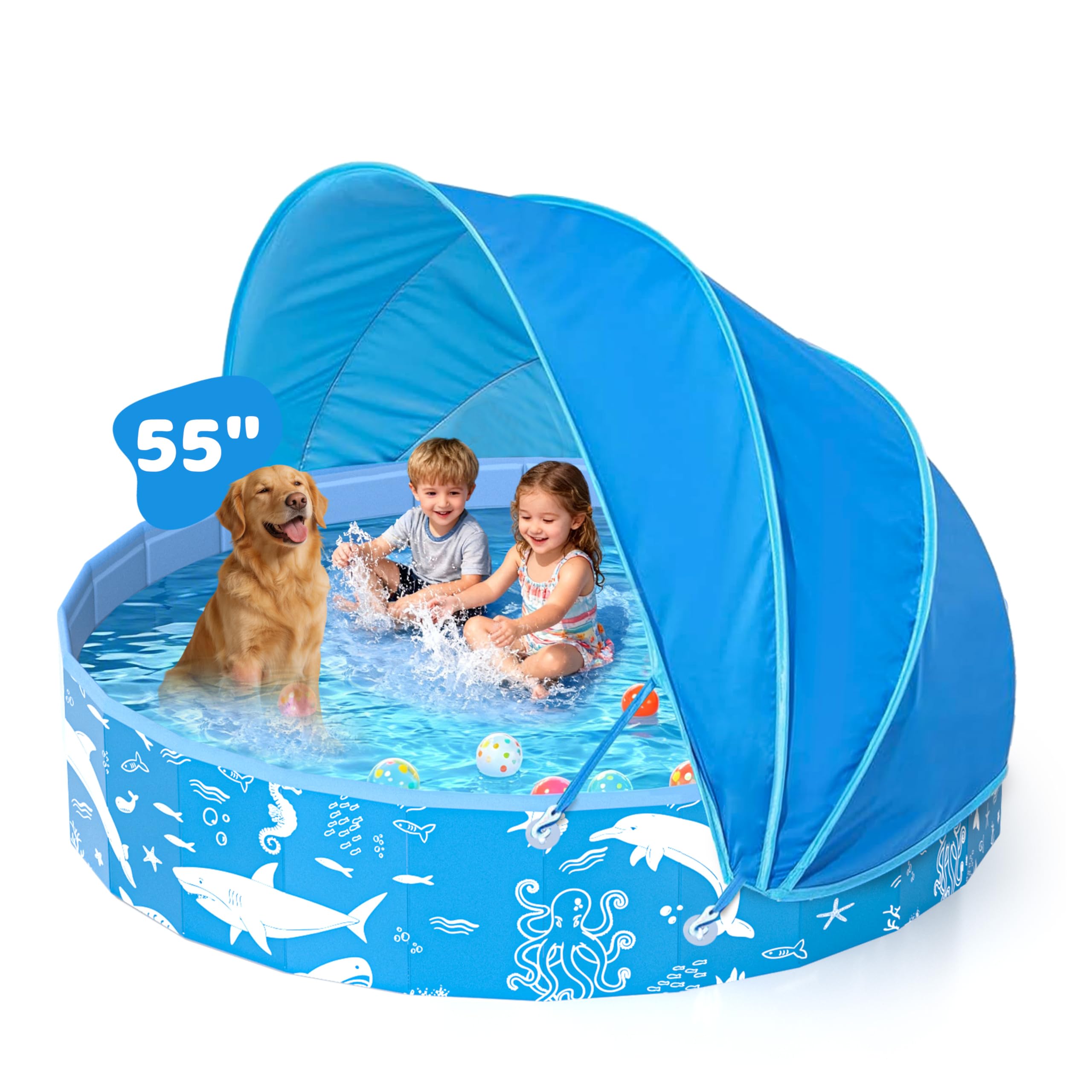 EPN 55” Super Large Toddler Pool, Baby Pool with Canopy, Pools for Kids | UPF 50