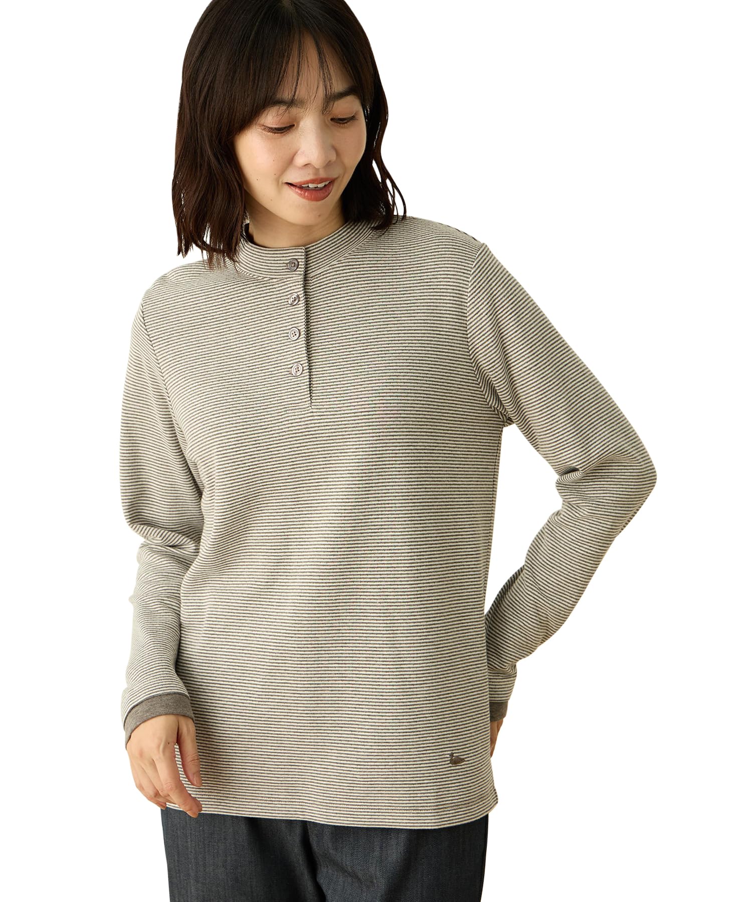 Decoy 491313 Henley Neck Striped Pullover Women's