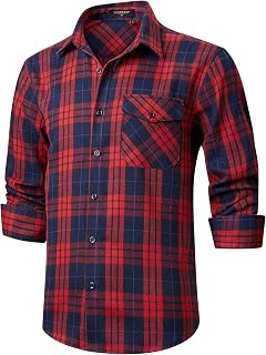 HISDERN Men's Long Sleeve Casual Plaid Flannel Shirt Checked Tartan Button Down Shirts for Men S-4XL