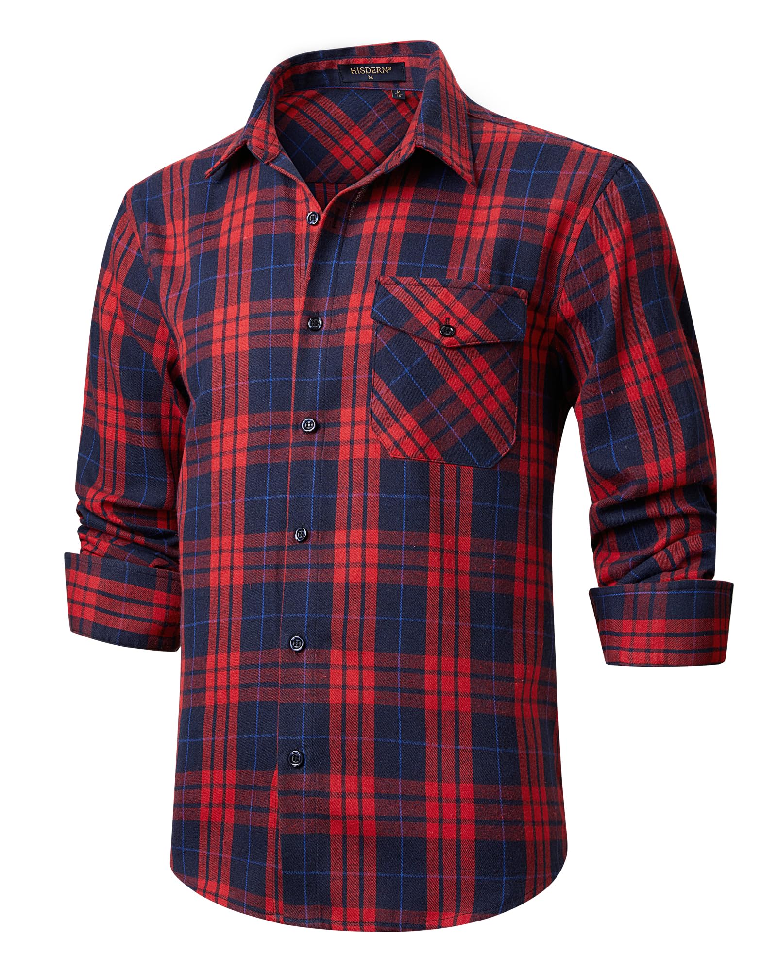 HISDERN Men's Long Sleeve Casual Plaid Flannel Shirt Checked Tartan Button Down 