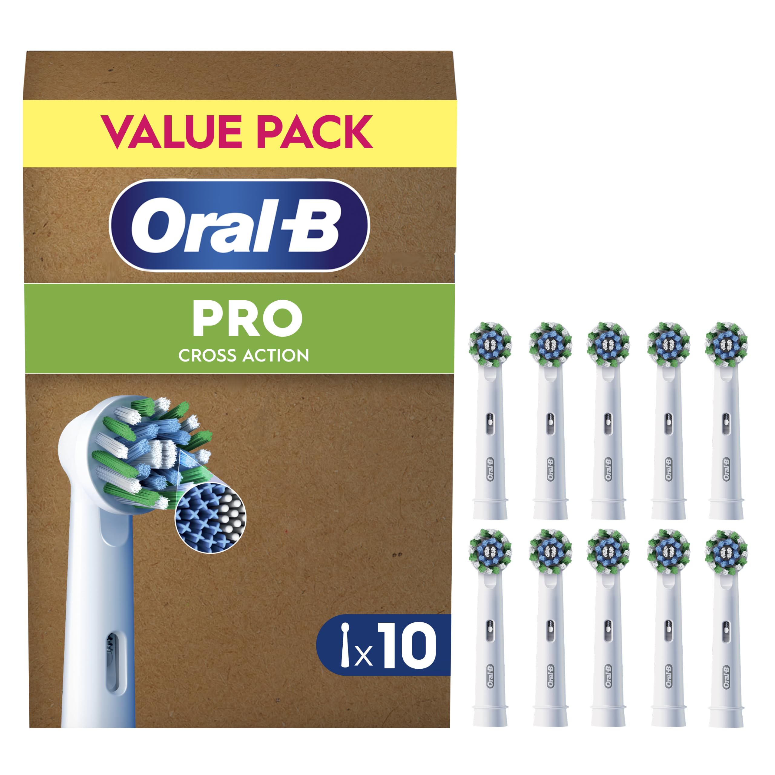 Oral-B Pro Cross Action Electric Toothbrush Heads, 10 Count, White | Pack of 10,