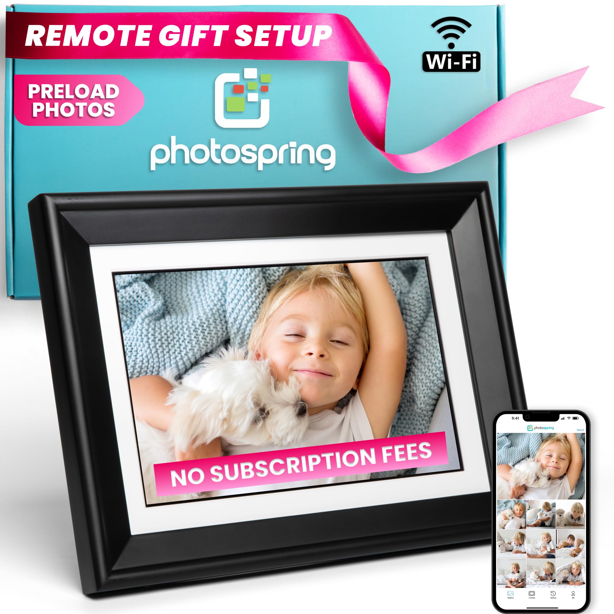 PhotoSpring No Subscription, 10in WiFi Digital Picture Frame, Email App Web, USA