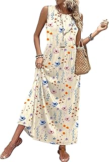 WIHOLL Summer Dresses for Women 2026 Maxi Dresses Long Flowy A Line Sleeveless Sundresses with Pockets