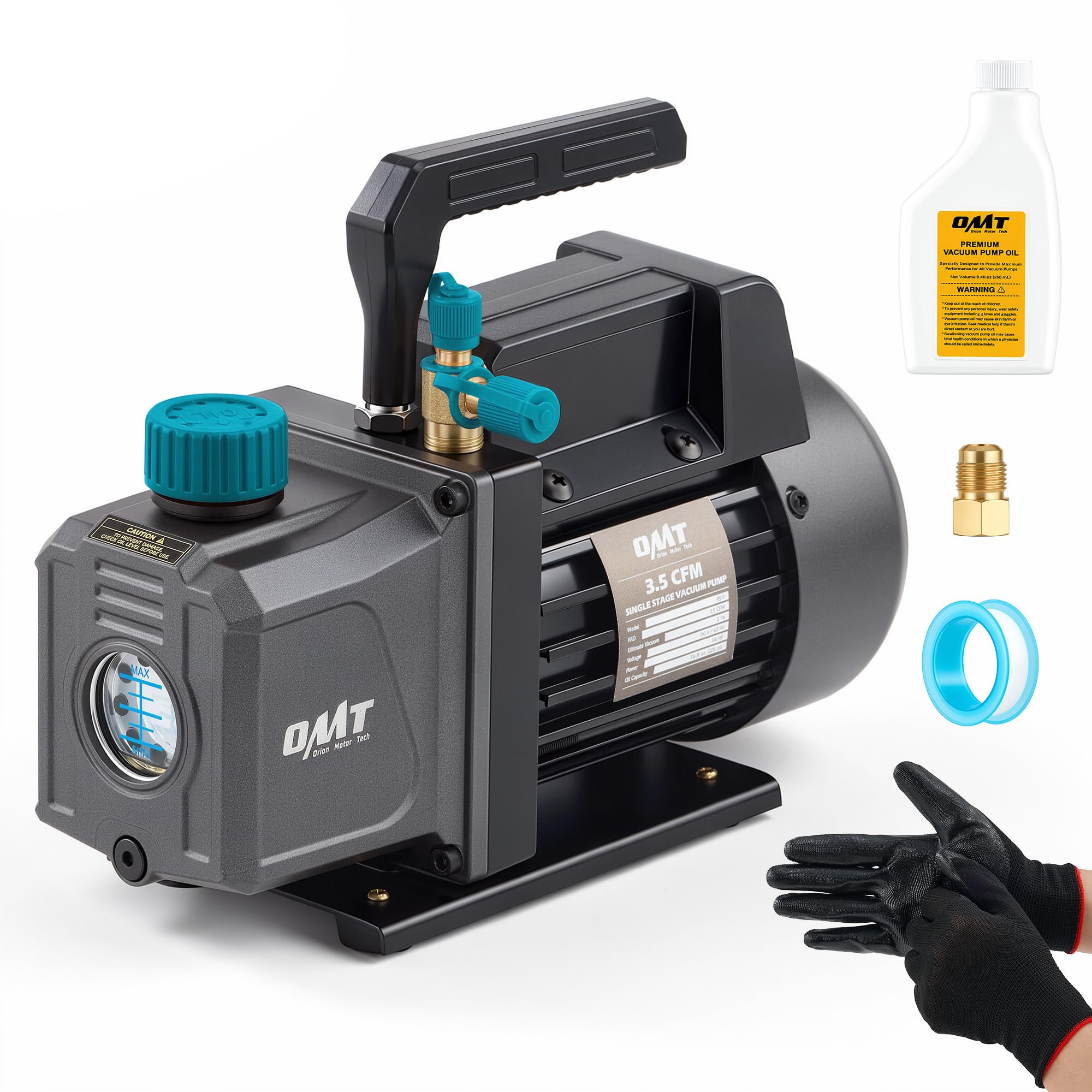 OMT 3.5 CFM Single Stage Vacuum Pump for R134a R410a R22 Auto AC HVAC Kit | Copp