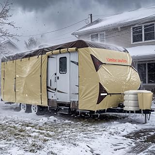 Umbrauto Travel Trailer RV Cover 24' ~ 27' – Upgraded 9-Layers Top Camper Cover, Waterproof &amp; Windproof Heavy Duty Toy Hauler RV Cover for Winter Snow with Tongue Jack Cover, Gutter Covers